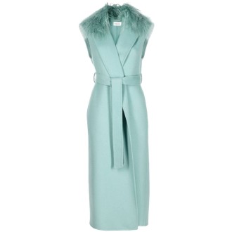 P.A.R.O.S.H. Cappotto doppiopetto verde acqua con bordo in montone
