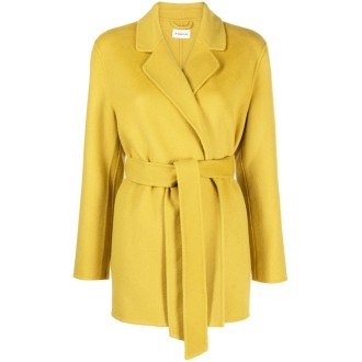 P.A.R.O.S.H. cappotto in lana color giallo canarino con cintura in vita