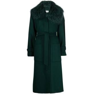 P.A.R.O.S.H. cappotto monopetto in lana verde con cintura in vita