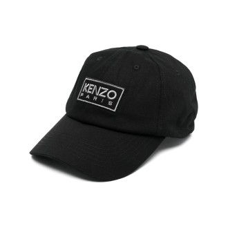 KENZO cappello in cotone nero con logo Kenzo ricamato in bianco