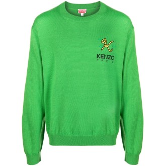 KENZO maglia verde brillante in lana con logo Kenzo ricamato