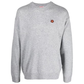 KENZO maglia grigia in lana con logo Kenzo ricamato con girocollo