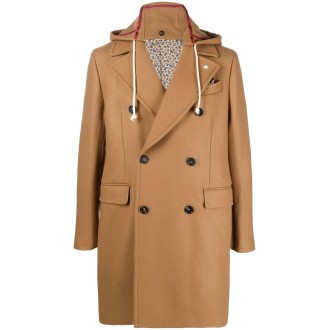 MANUEL RITZ cappotto doppiopetto in lana vergine beige con cappuccio