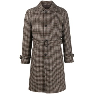 MANUEL RITZ cappotto marrone con stampa check con cintura in vita