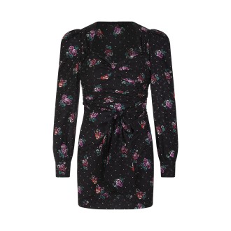 ALESSANDRA RICH Mini Abito In Seta Floreale Nero