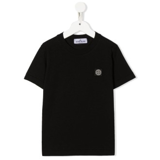 STONE ISLAND JUNIOR T-Shirt Nera Kids Con Patch Logo
