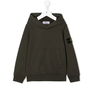 STONE ISLAND JUNIOR Felpa Verde Militare Kids Con Cappuccio e Badge Logo