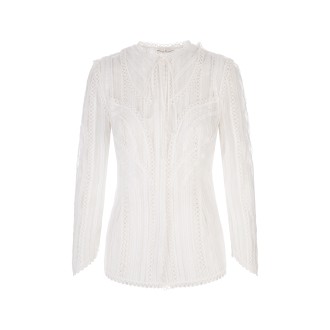 ERMANNO SCERVINO Camicia Bianca Con Pizzo Valencienne e Pizzo Macrame'