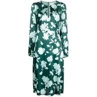 P.A.R.O.S.H. abito midi in seta con stampa floreale verde bottiglia