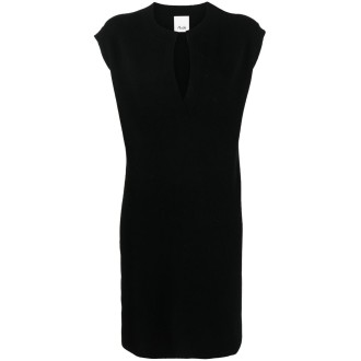 ALLUDE abito a tunica nera in lana vergine e cachemire con scollo a V
