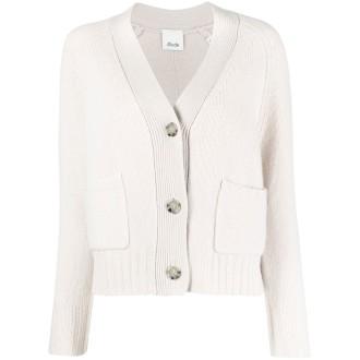 ALLUDE cardigan con bottoni e scollo a V in lana vergine e cachemire ecru