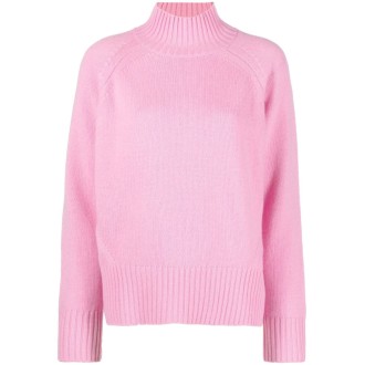 ALLUDE maglia rosa con collo alto in cachemire e lana vergine