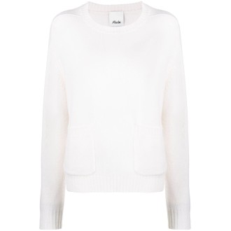 ALLUDE maglia bianca in lana e cachemire con due tasche davanti