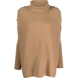 SNOBBY SHEEP maglia a collo alto con bottoni in lana e cachemire marrone cammello