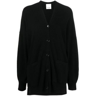 ALLUDE cardigan nero oversize con scollo a V in lana vergine e cachemire