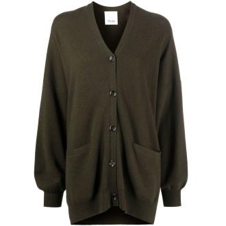 ALLUDE cardigan oversize con scollo a V in lana e cachemire verde muschio