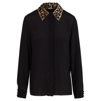 Alice Olivia 'Willa' Full Sequins Collar Silk Shirt L