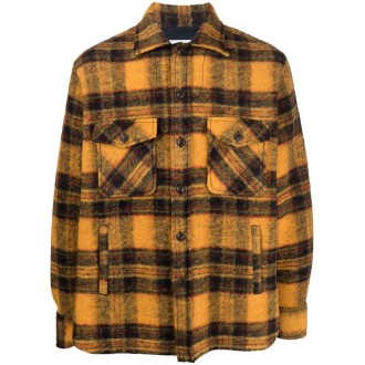 TINTORIA MATTEI giacca/camicia in lana a quadri arancione con finitura testurizzata