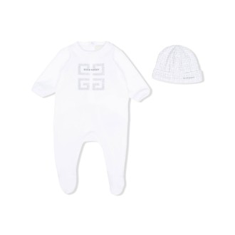 GIVENCHY KIDS Pigiama Baby In Ciniglia Stampato Con Berretto Coordinato