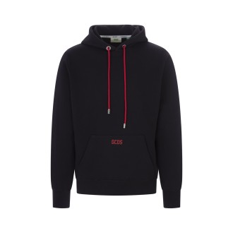GCDS Felpa Con Cappuccio Nera Uomo Con Logo e Coulisse Rossi