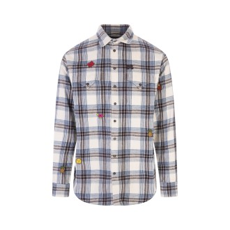 DSQUARED2 Camicia Monster Drop Bianca Check Uomo