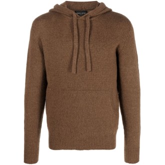 ROBERTO COLLINA felpa con cappuccio in maglia di lana merino marrone