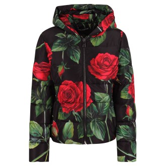 Dolce & Gabbana Rose Print Hooded Down Jacket 44