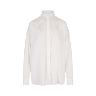 ERMANNO SCERVINO Camicia In Seta Bianca Con Pizzo a Intaglio