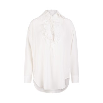 ERMANNO SCERVINO Camicia In Seta Bianca Con Plastron Di Pizzo