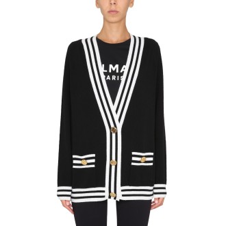 balmain cardigan con intarsio logo