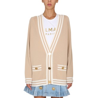 balmain cardigan con intarsio logo
