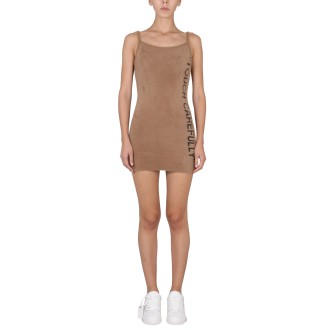 off-white fuzzy dress with logo