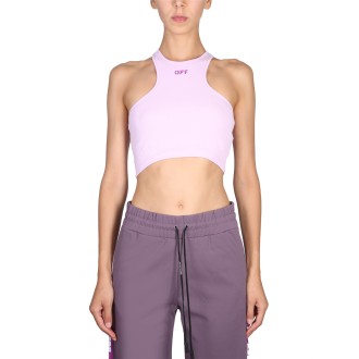 off-white crop top with logo