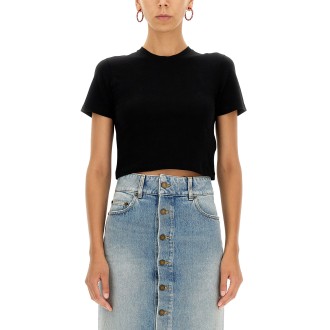saint laurent t-shirt with monogram logo embroidery