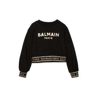 balmain cropped sweatshirt logoed cuffs and waistband