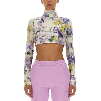 off-white crop top with floral pattern