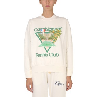 casablanca tennis club print crewneck sweatshirt