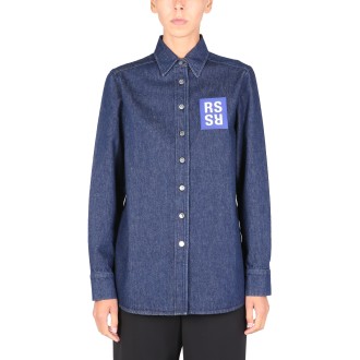 raf simons shirt jacket with logo patch