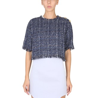 balmain tweed cropped blouse