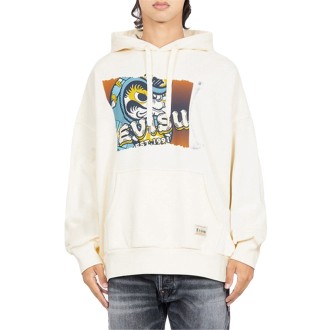 TEAR-OFF DARUMA POSTER PRINT HOODED SWEATSHIRT ECRU
