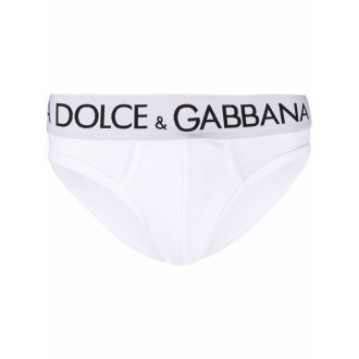 DOLCE & GABBANA slip bianchi in cotone con logo Dolce & Gabbana nero.