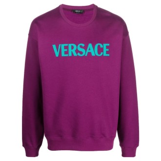 VERSACE felpa a maniche lunghe in cotone viola e blu oceano