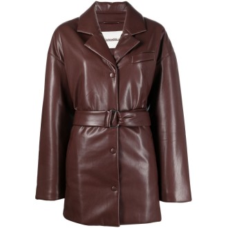 NANUSHKA blazer marrone in eco-pelle con cintura e revers classico