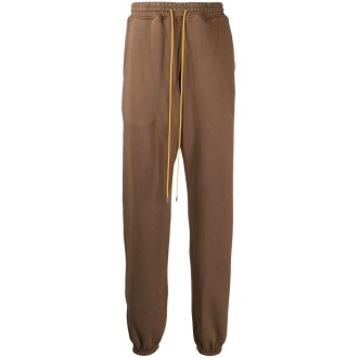 RHUDE pantaloni sportivi in cotone marrone terra con coulisse in vita gialle