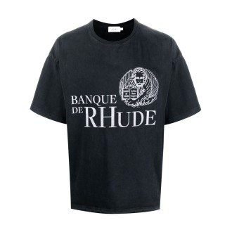 RHUDE T-shirt nera in cotone con logo 