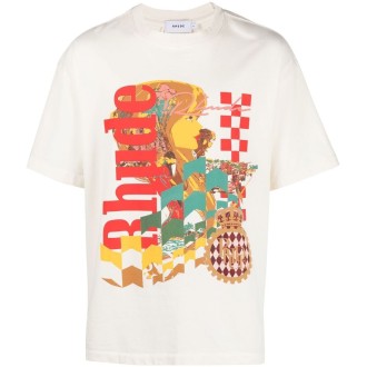 RHUDE T-shirt in cotone bianco con logo Rhude rosso
