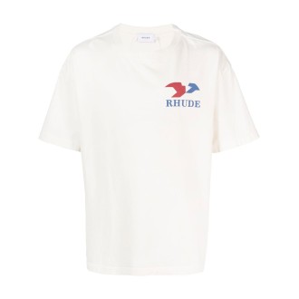 RHUDE t.shirt bianca in cotone con logo Rhude