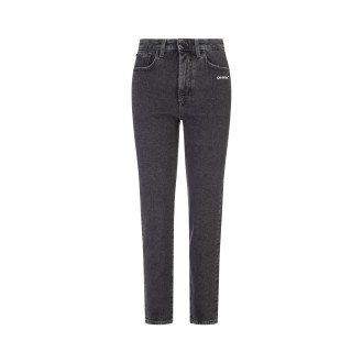 OFF-WHITE Jeans Donna Grigi Con Logo e Diagonali