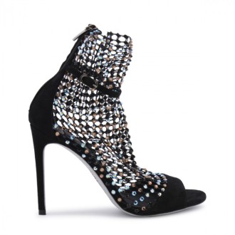 Rene Caovilla - Black Suede And Crystal Mesh Sandals