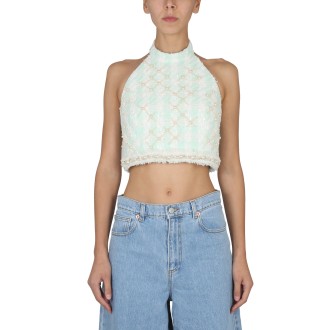 balmain crop top with pearls